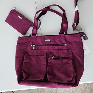 Baggalini Any-Day Tote with RFID Wristlet - NWOT, Eggplant Purple